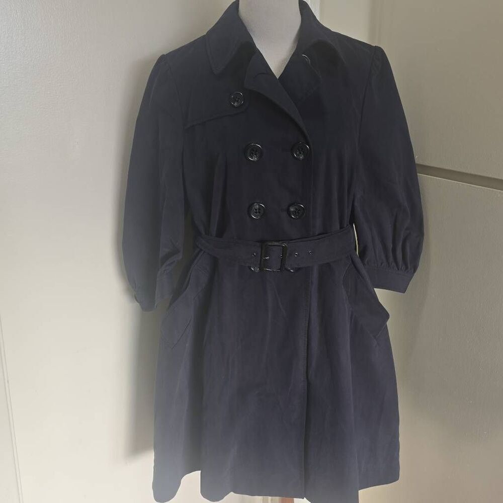 BCBG MAX AZRIA  NAVY "ALEXANDRA" Trench Coat, 3/4 SLEEVE, Swing Back, NWT, L - Picture 3 of 12